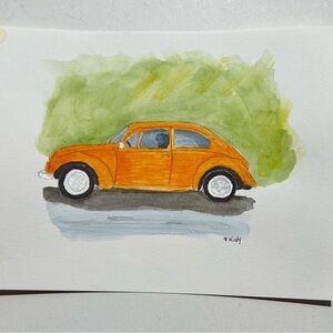 Watercolor painting of 1960’s VW BEETLE